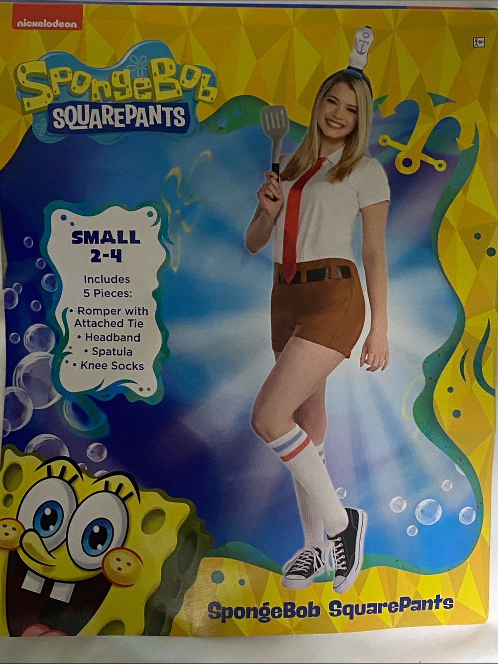Nickelodeon SpongeBob SquarePants Adult Women Costume Small 2-4 Romper 5 Pc Set